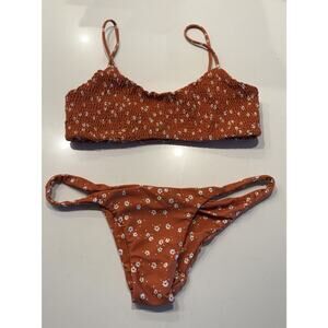 Faithful The Brand Bikini Set Size Large Shirred Lindsay & Luna Orange Floral